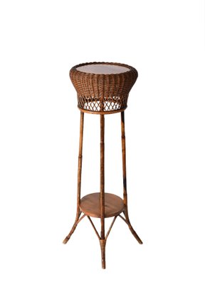 Mid-Century Italian Double-Levelled Circular Rattan & Bamboo Pedestal, 1950s-JDR-1307145