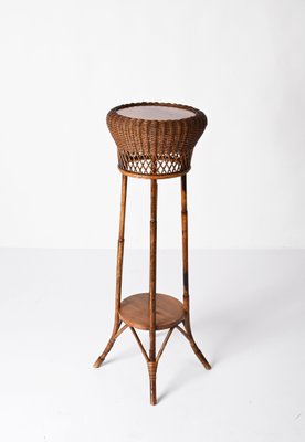 Mid-Century Italian Double-Levelled Circular Rattan & Bamboo Pedestal, 1950s-JDR-1307145