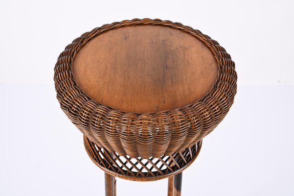 Mid-Century Italian Double-Levelled Circular Rattan & Bamboo Pedestal, 1950s-JDR-1307145