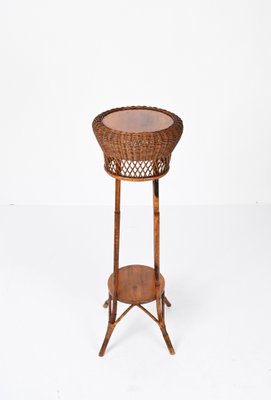 Mid-Century Italian Double-Levelled Circular Rattan & Bamboo Pedestal, 1950s-JDR-1307145