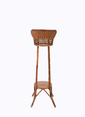 Mid-Century Italian Double-Levelled Circular Rattan & Bamboo Pedestal, 1950s-JDR-1307145