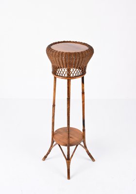 Mid-Century Italian Double-Levelled Circular Rattan & Bamboo Pedestal, 1950s-JDR-1307145