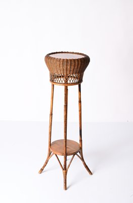 Mid-Century Italian Double-Levelled Circular Rattan & Bamboo Pedestal, 1950s-JDR-1307145