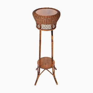 Mid-Century Italian Double-Levelled Circular Rattan & Bamboo Pedestal, 1950s-JDR-1307145