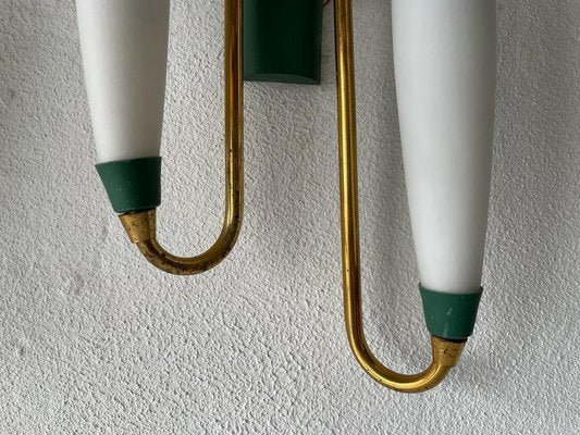 Mid-Century Italian Double Long Opal Glass & Green Metal Sconces, 1960s, Set of 2-RDS-1196877