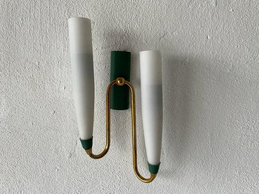 Mid-Century Italian Double Long Opal Glass & Green Metal Single Sconce, 1960s-RDS-1196878