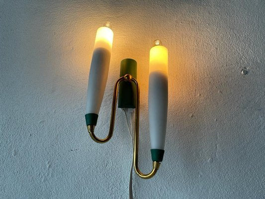 Mid-Century Italian Double Long Opal Glass & Green Metal Single Sconce, 1960s-RDS-1196878