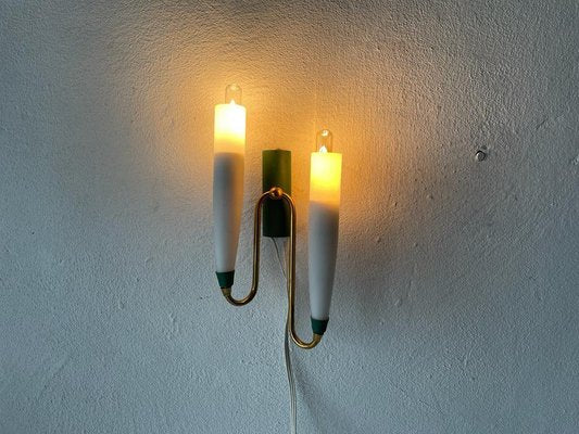 Mid-Century Italian Double Long Opal Glass & Green Metal Single Sconce, 1960s-RDS-1196878