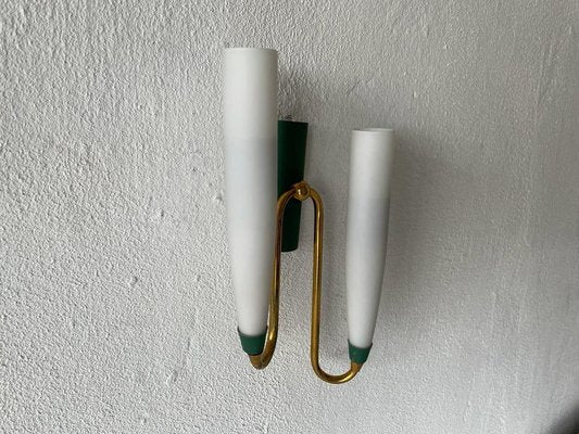 Mid-Century Italian Double Long Opal Glass & Green Metal Single Sconce, 1960s-RDS-1196878