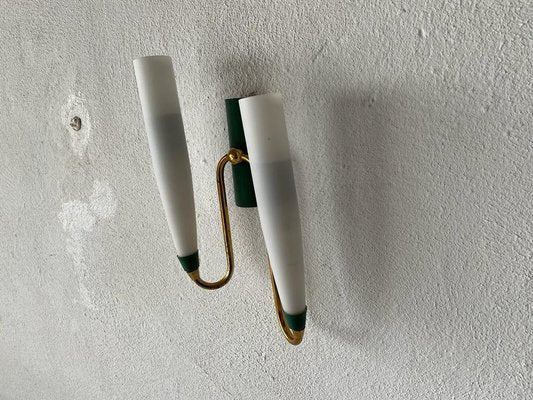 Mid-Century Italian Double Long Opal Glass & Green Metal Single Sconce, 1960s-RDS-1196878