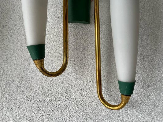 Mid-Century Italian Double Long Opal Glass & Green Metal Single Sconce, 1960s-RDS-1196878