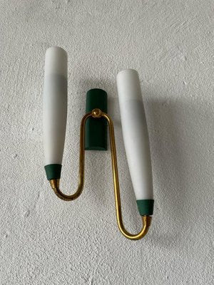 Mid-Century Italian Double Long Opal Glass & Green Metal Single Sconce, 1960s-RDS-1196878