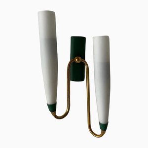 Mid-Century Italian Double Long Opal Glass & Green Metal Single Sconce, 1960s-RDS-1196878