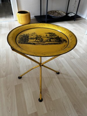 Mid-Century Italian Empire Style Metal Folding Side Table in Yellow and Black, 1970-JO-1746829