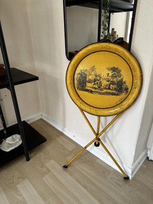 Mid-Century Italian Empire Style Metal Folding Side Table in Yellow and Black, 1970-JO-1746829