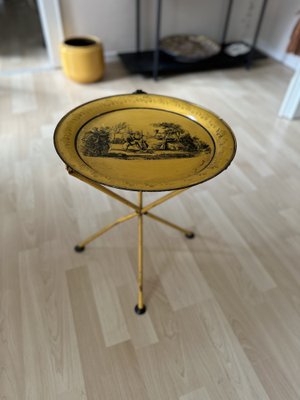 Mid-Century Italian Empire Style Metal Folding Side Table in Yellow and Black, 1970-JO-1746829