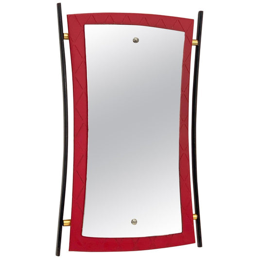 Mid-Century Italian Enameled Iron, Wood and Brass Wall Mirror by Cesare Lacca, 1950s