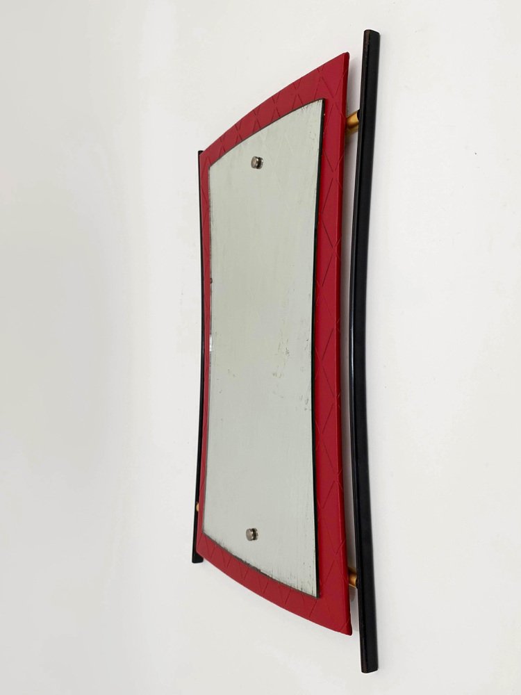 Mid-Century Italian Enameled Iron, Wood and Brass Wall Mirror by Cesare Lacca, 1950s