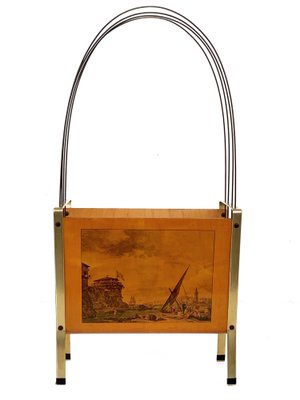 Mid-Century Italian Enameled Metal Magazine Rack, 1950s-JDR-1125994