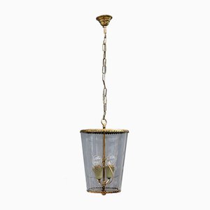 Mid-Century Italian Engraved Glass and Brass Ceiling Lamp from Crystal Art, 1950s-EH-625347