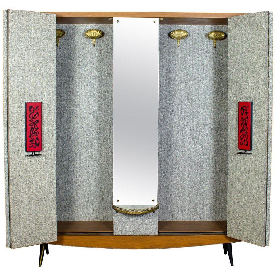 Mid-Century Italian Entrance Wardrobe with Mirror by Umberto Mascagni