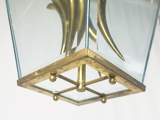 Mid-Century Italian Faceted Glass & Brass Pendant in the style of G. Ulrich, 1940s-RD-1822538