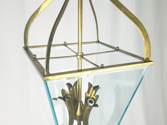 Mid-Century Italian Faceted Glass & Brass Pendant in the style of G. Ulrich, 1940s-RD-1822538