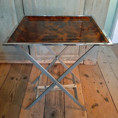 Mid-Century Italian Faux Tortoiseshell Cross Leg Tray Table, 1970-TDA-1376388