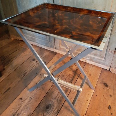 Mid-Century Italian Faux Tortoiseshell Cross Leg Tray Table, 1970-TDA-1376388