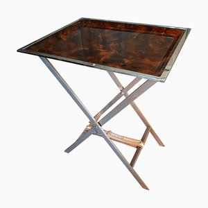 Mid-Century Italian Faux Tortoiseshell Cross Leg Tray Table, 1970-TDA-1376388