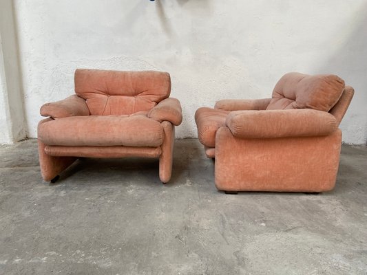 Mid-Century Italian Flamingo Pink Velvet 3-Seater Sofa by Tobia Scarpa for B&B, 1960s-DHH-707596