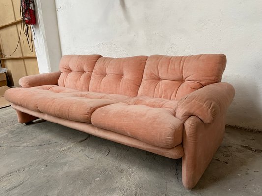 Mid-Century Italian Flamingo Pink Velvet 3-Seater Sofa by Tobia Scarpa for B&B, 1960s-DHH-707596