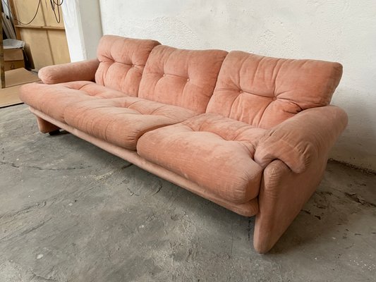 Mid-Century Italian Flamingo Pink Velvet 3-Seater Sofa by Tobia Scarpa for B&B, 1960s-DHH-707596