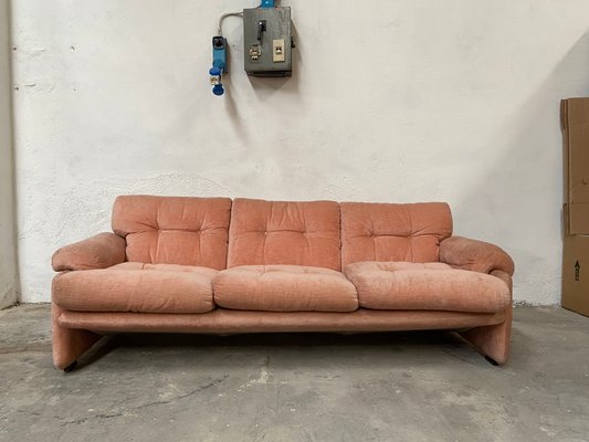 Mid-Century Italian Flamingo Pink Velvet 3-Seater Sofa by Tobia Scarpa for B&B, 1960s-DHH-707596