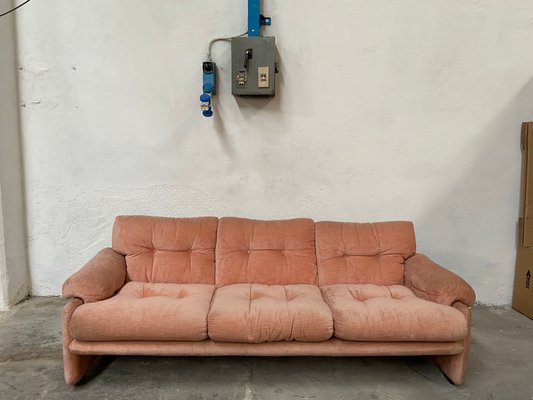 Mid-Century Italian Flamingo Pink Velvet 3-Seater Sofa by Tobia Scarpa for B&B, 1960s-DHH-707596