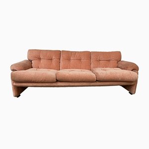 Mid-Century Italian Flamingo Pink Velvet 3-Seater Sofa by Tobia Scarpa for B&B, 1960s-DHH-707596