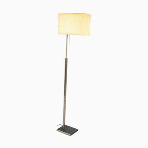 Mid-Century Italian Floor Lamp in Fabric with Leather and Brass from Stilnovo, 1970s-GDD-1343269