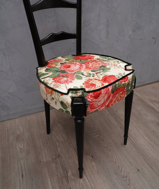 Mid-Century Italian Floral Fabric High Back Ladder Chiavari Chairs, 1950s, Set of 2