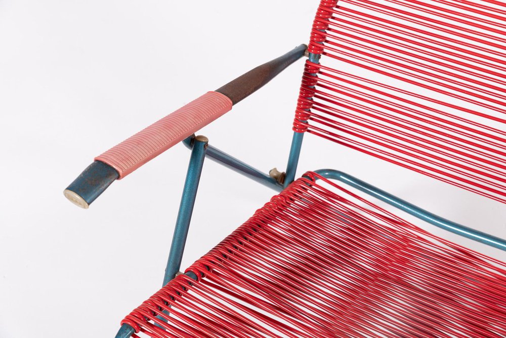 Mid-Century Italian Foldable Spagetthi Deck Chair by Roberto Gatti