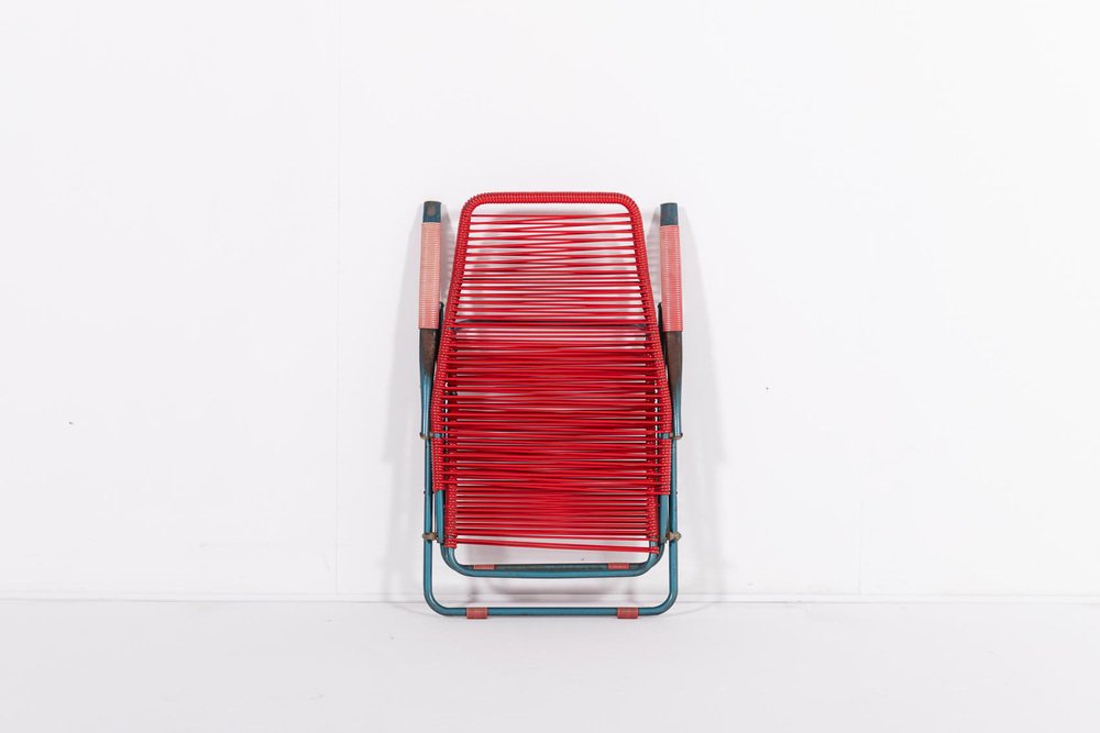 Mid-Century Italian Foldable Spagetthi Deck Chair by Roberto Gatti