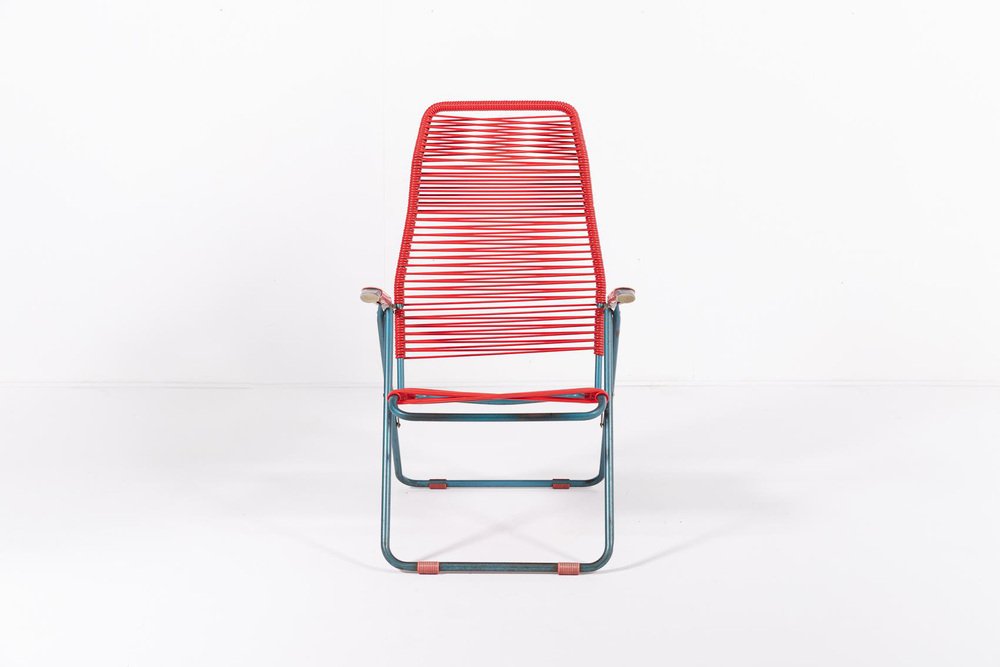 Mid-Century Italian Foldable Spagetthi Deck Chair by Roberto Gatti