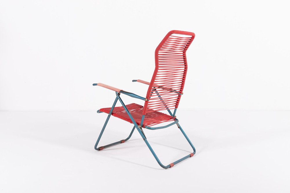 Mid-Century Italian Foldable Spagetthi Deck Chair by Roberto Gatti