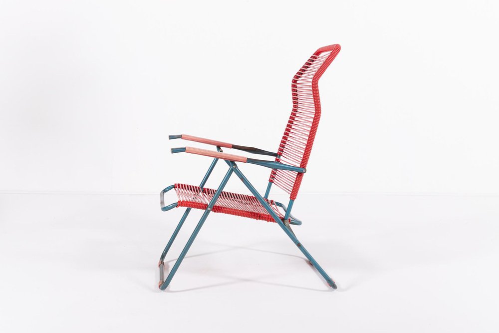 Mid-Century Italian Foldable Spagetthi Deck Chair by Roberto Gatti