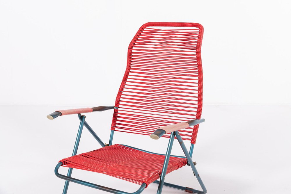 Mid-Century Italian Foldable Spagetthi Deck Chair by Roberto Gatti