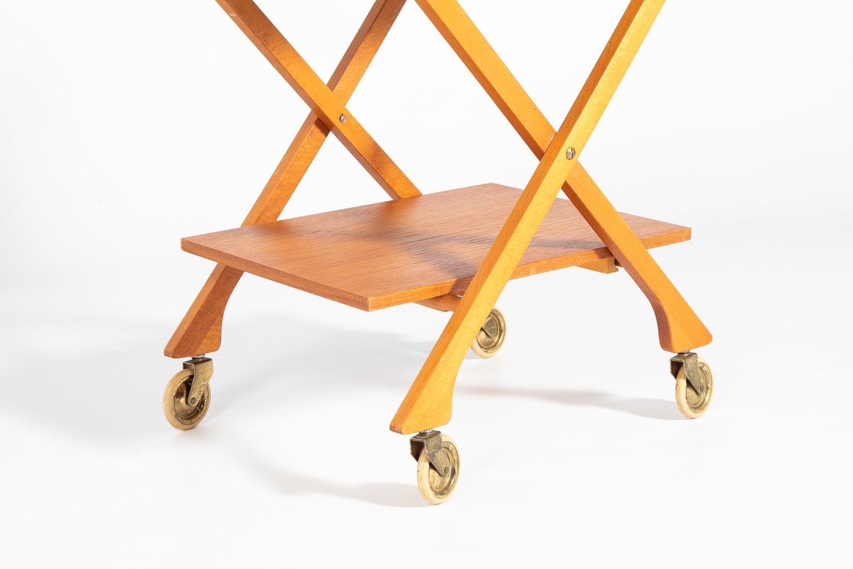 Mid-Century Italian Foldable Teak Serving Trolley