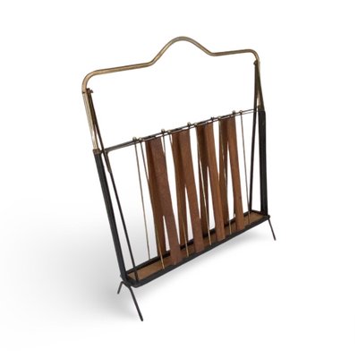 Mid Century Italian Folding Magazine Rack '50s Metal And Teak Wood-WUW-1818668