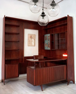 Mid-Century Italian Freestanding Corner Bookcase & Writing Desk, 1950s, Set of 2-MTX-1282902