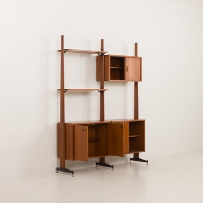 Mid-Century Italian Freestanding, Double-Sided Two Bay Teak Room Divider, 1960s-UE-2018504