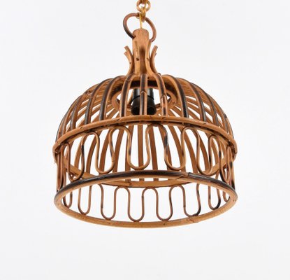 Mid-Century Italian French Riviera Bambo & Rattan Round Pendant Lamp, 1960s-JDR-1125479