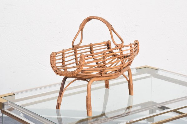 Mid-Century Italian French Riviera Bamboo and Rattan Magazine Rack, 1960s-JDR-1125894